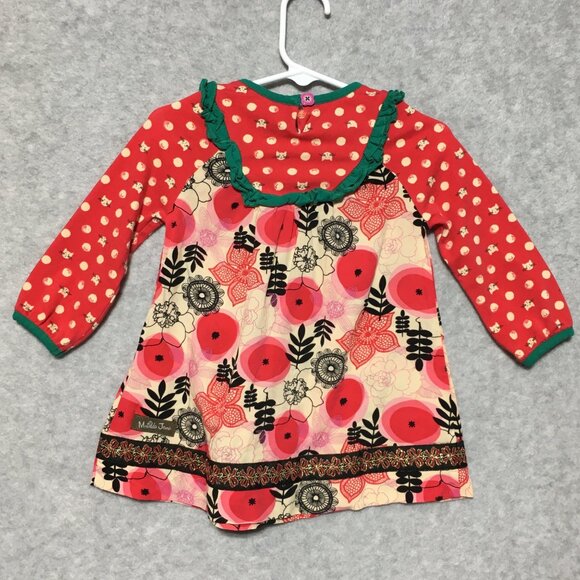 Matilda Jane Dress Girls 12-18M Make Believe Under the Tree Red Cat Floral Print - Picture 2 of 7